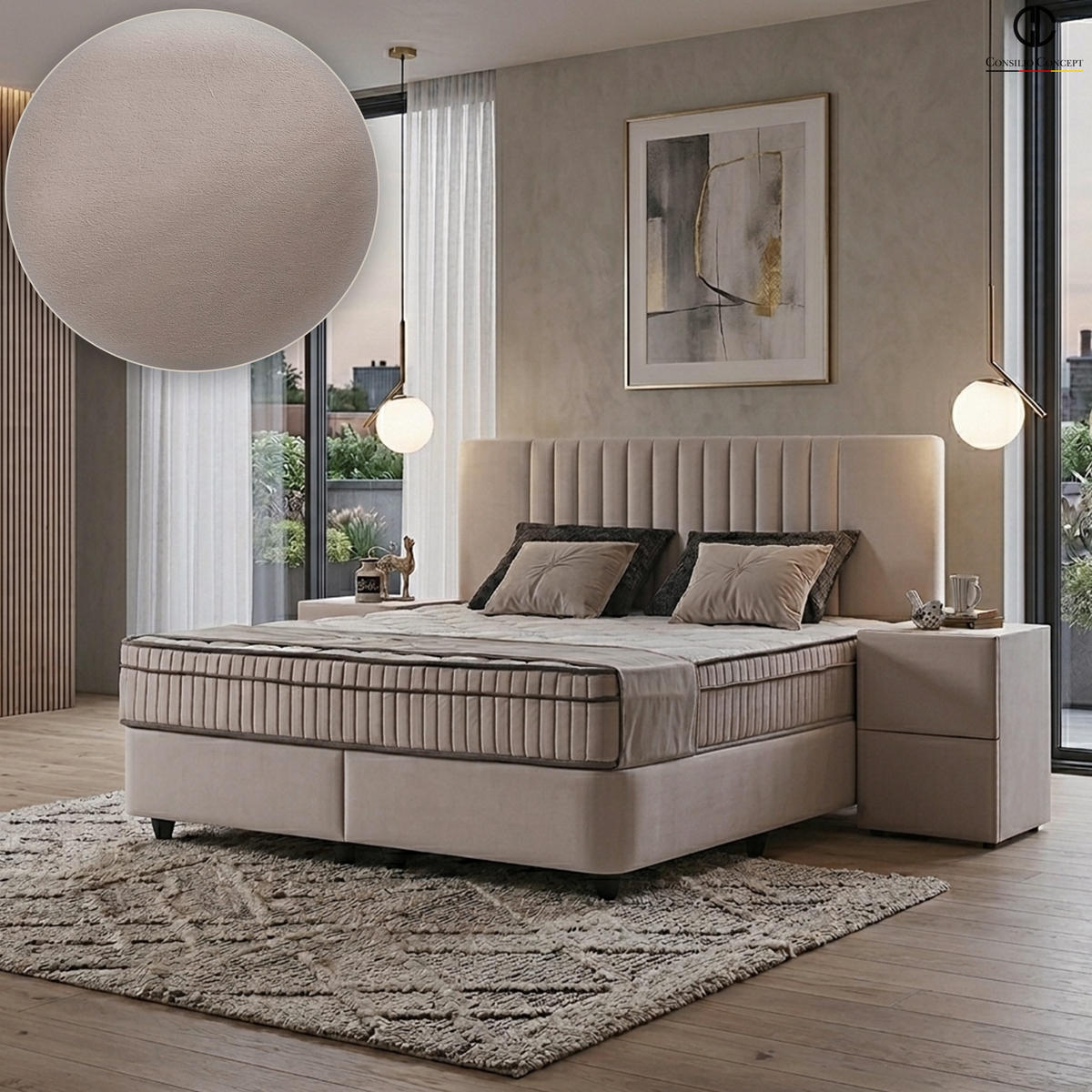 NACHTTISCH CARL 45/45/60 cm, Beige, zwei Schubladen - Beige/Schwarz, Holz/Kunststoff (45/60/45cm) - Consilio Concept