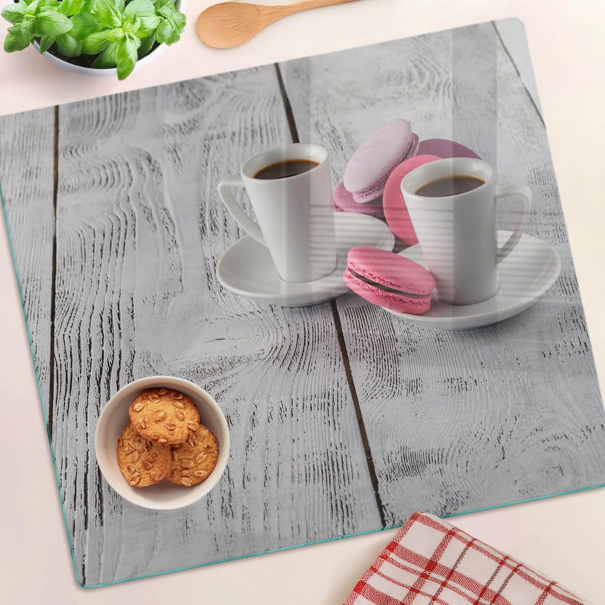 GLASPLATTE 60x52 cm Kaffee und Kekse - Pink, Glas (60/0.4/52cm) - TULUP