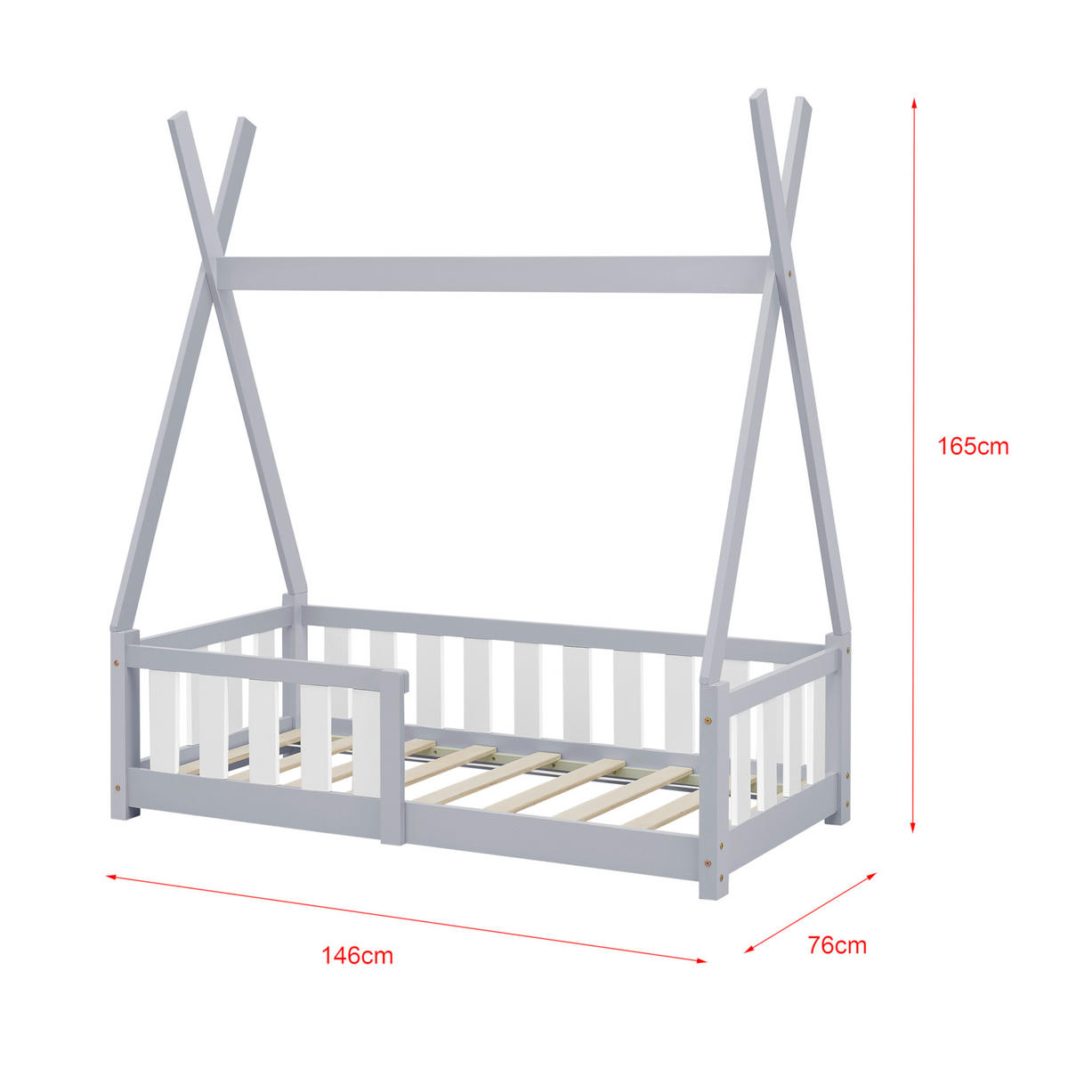 KINDERBETT Helsingborg - Hellgrau, Holz (70/140cm) - [en.casa]