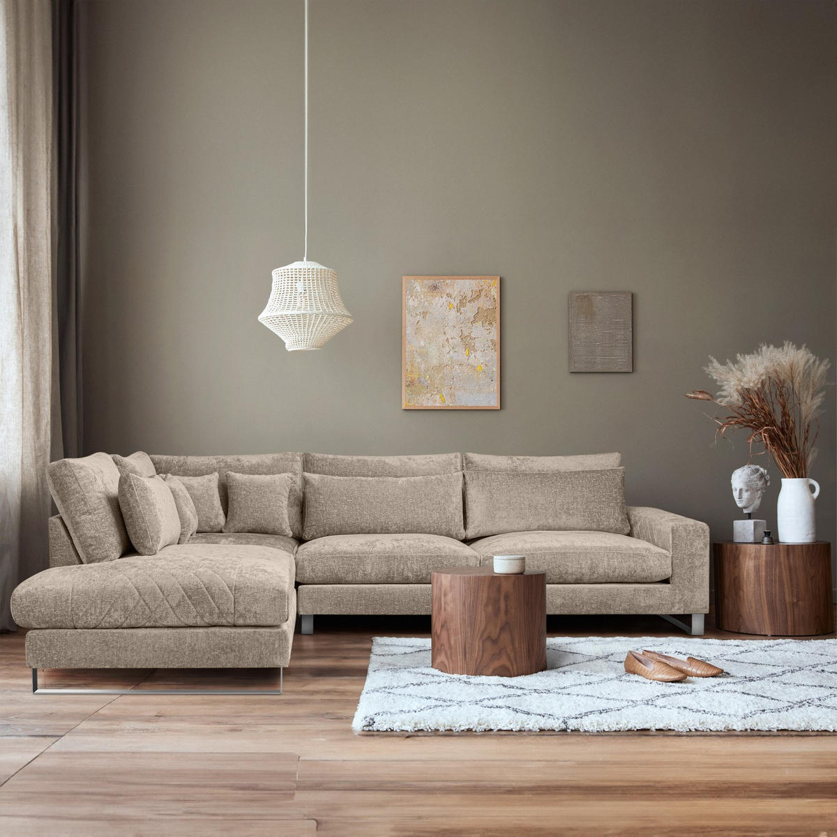 ECKSOFA LINKS BRENTIS Chenille-Stoff, Beige - Beige, Textil (314/224cm) - KONSIMO®