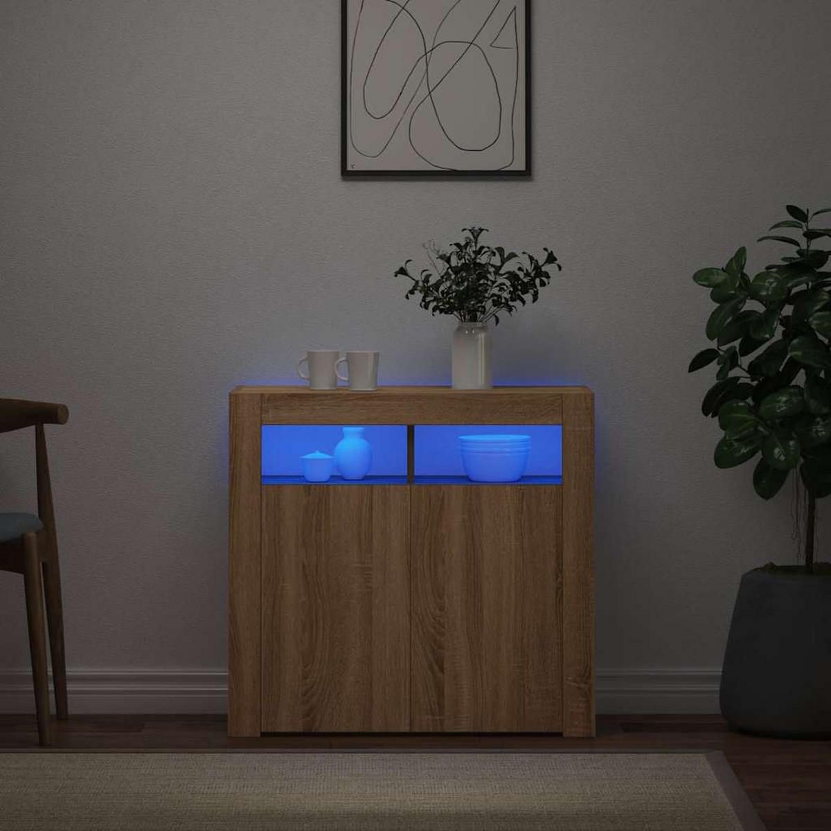 SIDEBOARD mit LED-Licht 80/35/75 cm aus Holzwerkstoff Sonoma-Eiche Dekor - Sonoma Eiche, Holz (80/75/35cm) - vidaXL