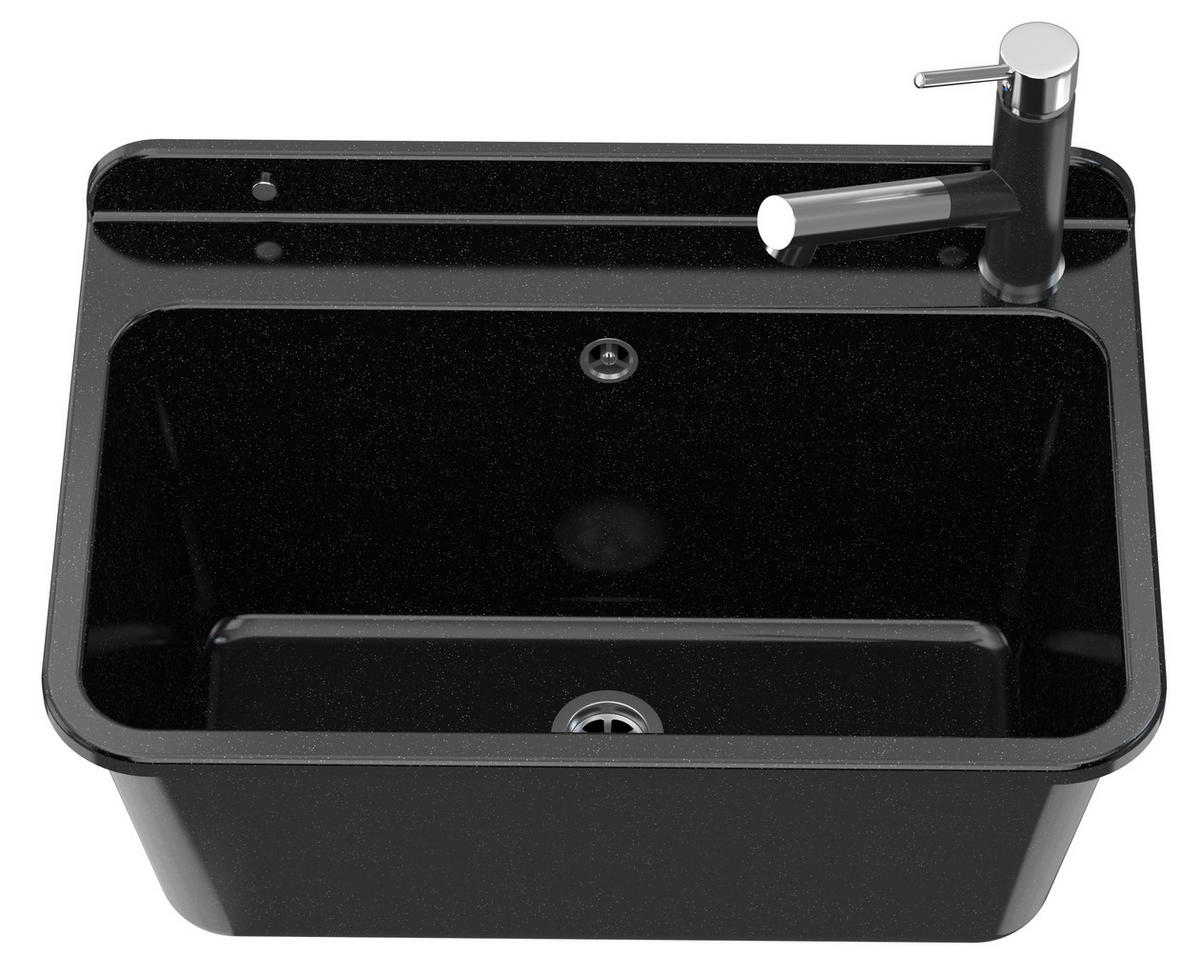 SPÜLBECKEN Larg mit Batterie und Siphon - Schwarz, Kunststoff (61/41/30cm) - Granitan
