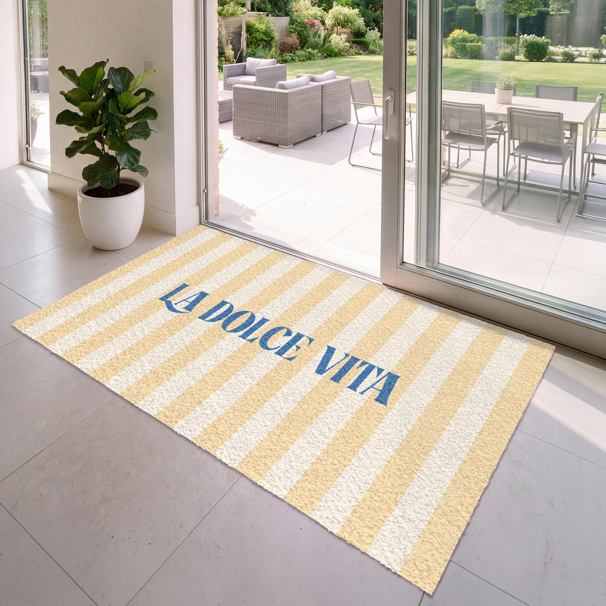 FUSSMATTE Blau – Gelb – Streifen – La Dolce Vita 180x120 cm - Hellgelb, Kunststoff (180/0.4cm) - MuchoWow