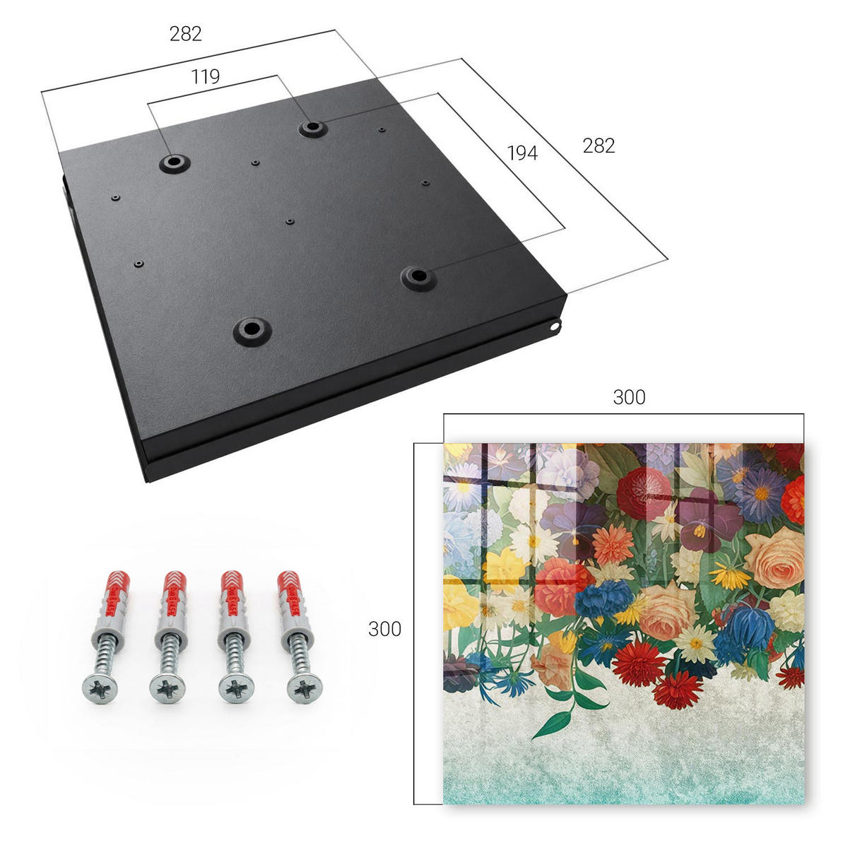 SCHLÜSSELBOX Schwarz 30x30 cm- Türöffnung nach rechts - Blumenparadies - Grün, Metall (30/30/5cm) - TULUP