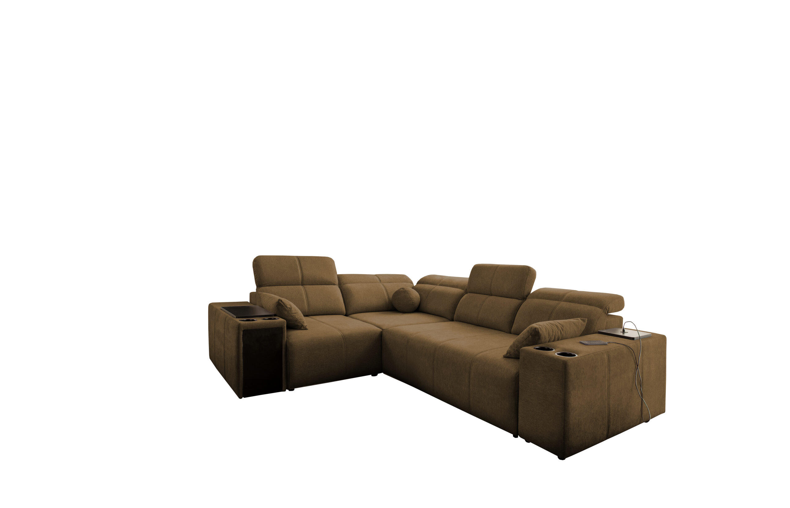 ECKSOFA Mit Schlaffunktion USB Und Verstellbarer Rückenlehne Mindy II Braun Links - Braun, Holz/Textil (219/288cm) - Kaiser Möbel