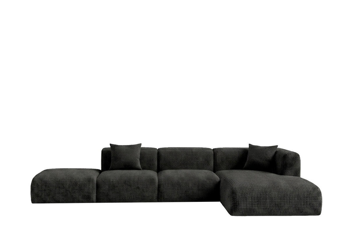 ECKSOFA L-Form mit Hocker, Chenille-Stoff Cremona, Anthrazit, Rechts, GRETA - Anthrazit, Holz (386/179cm) - Kaiser Möbel