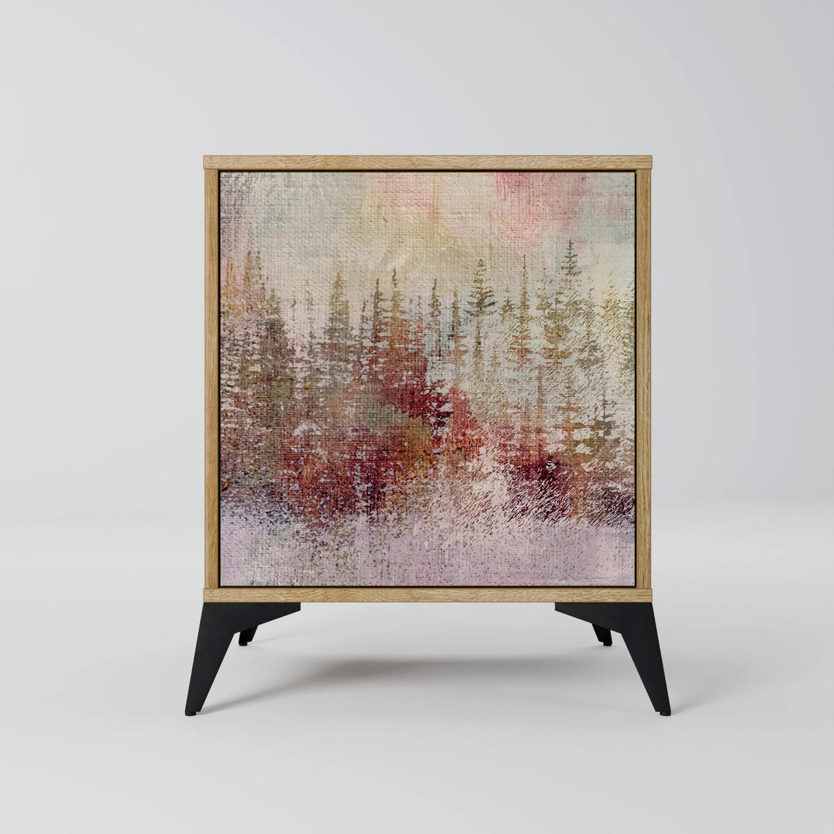 SIDEBOARD VEILED SUMMIT, Eichefarben, 57,5x42x67,5 cm, Schwarze Metall-Rahmenfüße - Eichefarben/Multicolor, Holzwerkstoff/Metall (57.5/67.5/42cm) - SpaceRebels