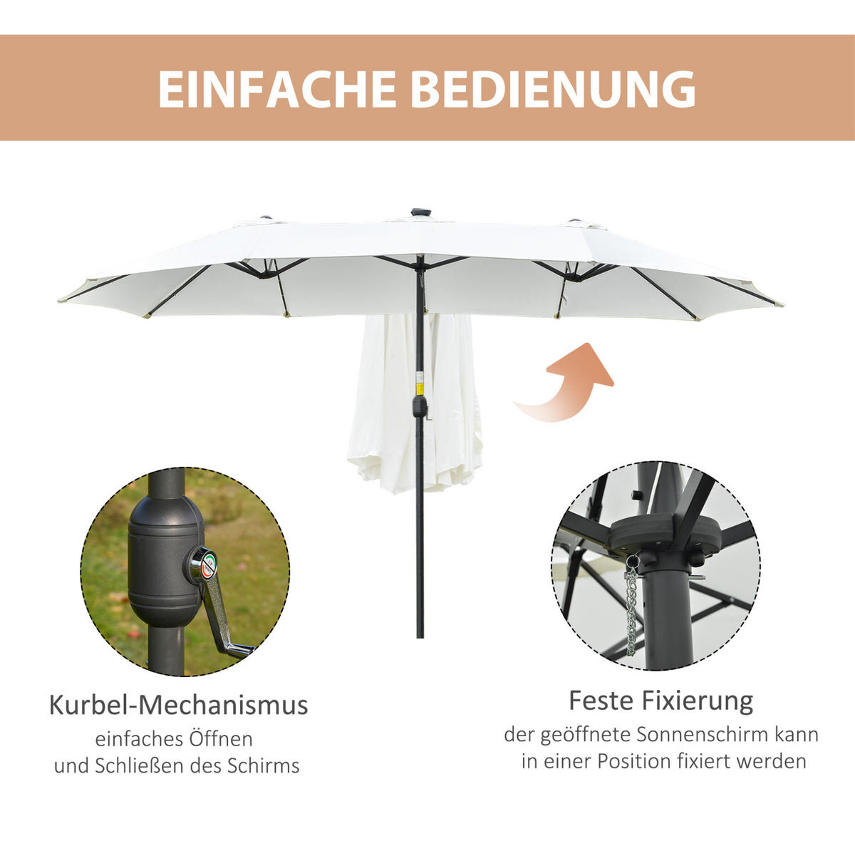 DOPPEL-SONNENSCHIRM aus Polyester 264x264x250 cm in Dunkelblau mit Kurbel & Neigefunktion - Dunkelblau, Metall (264/264cm) - Modfu