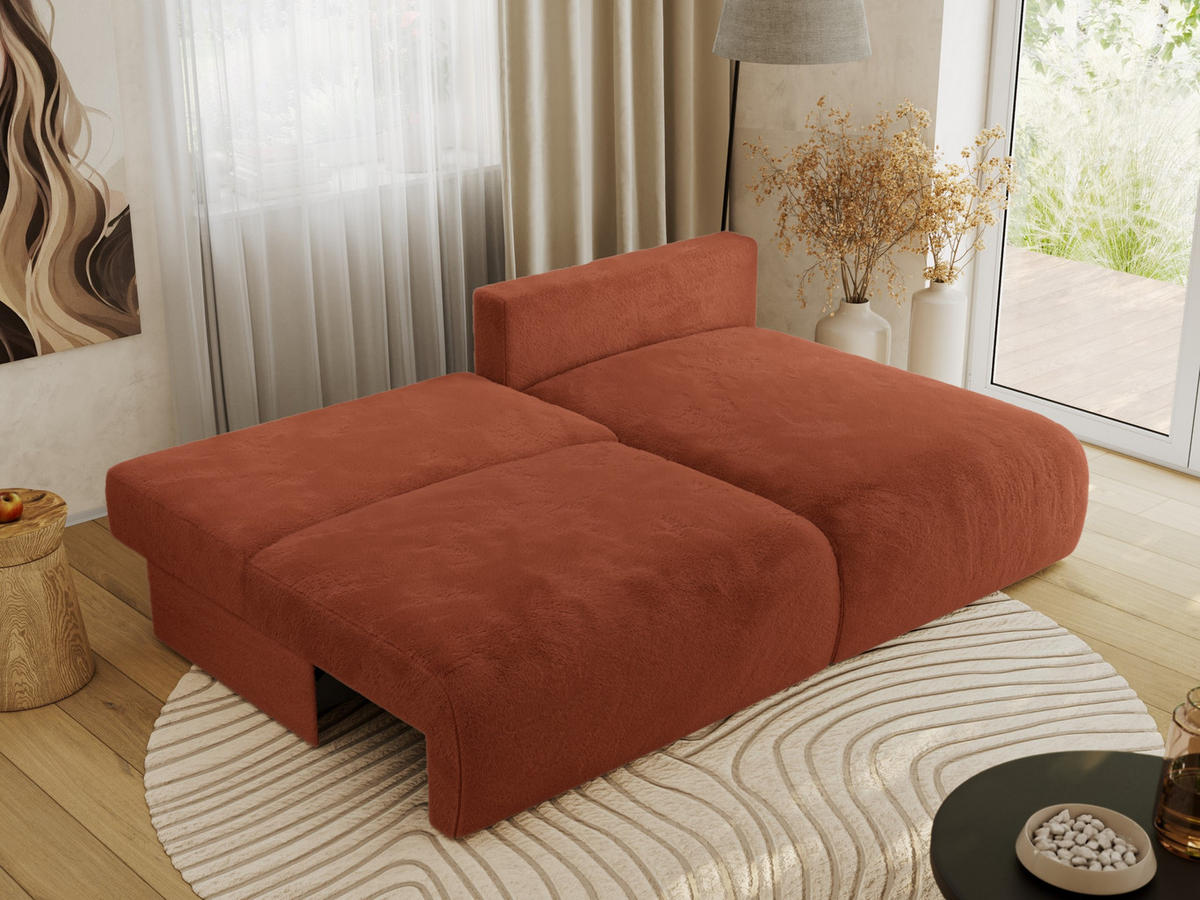 ECKSCHLAFSOFA VIVO L Orange Plüsch - rechts - Schwarz/Orange, Kunststoff/Textil (150/223cm) - MKS
