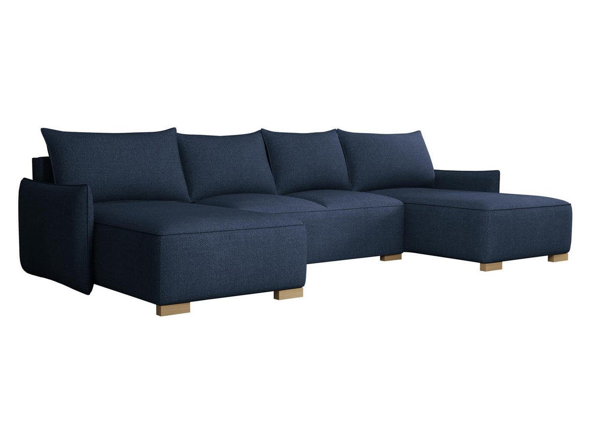 WOHNLANDSCHAFT Focus U - Blau/Naturfarben, Holz/Textil (328/87/155cm) - MIRJAN24