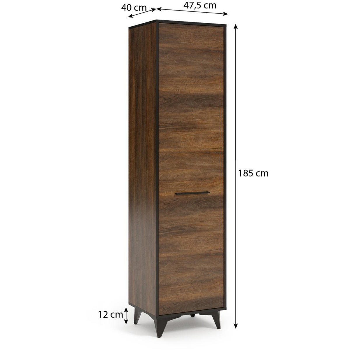 DREHTÜRENSCHRANK Felia mit 1 Tür, 47,5 cm - Walnussfarben/Schwarz, Holzwerkstoff (47.5/185/40cm) - Beautysofa