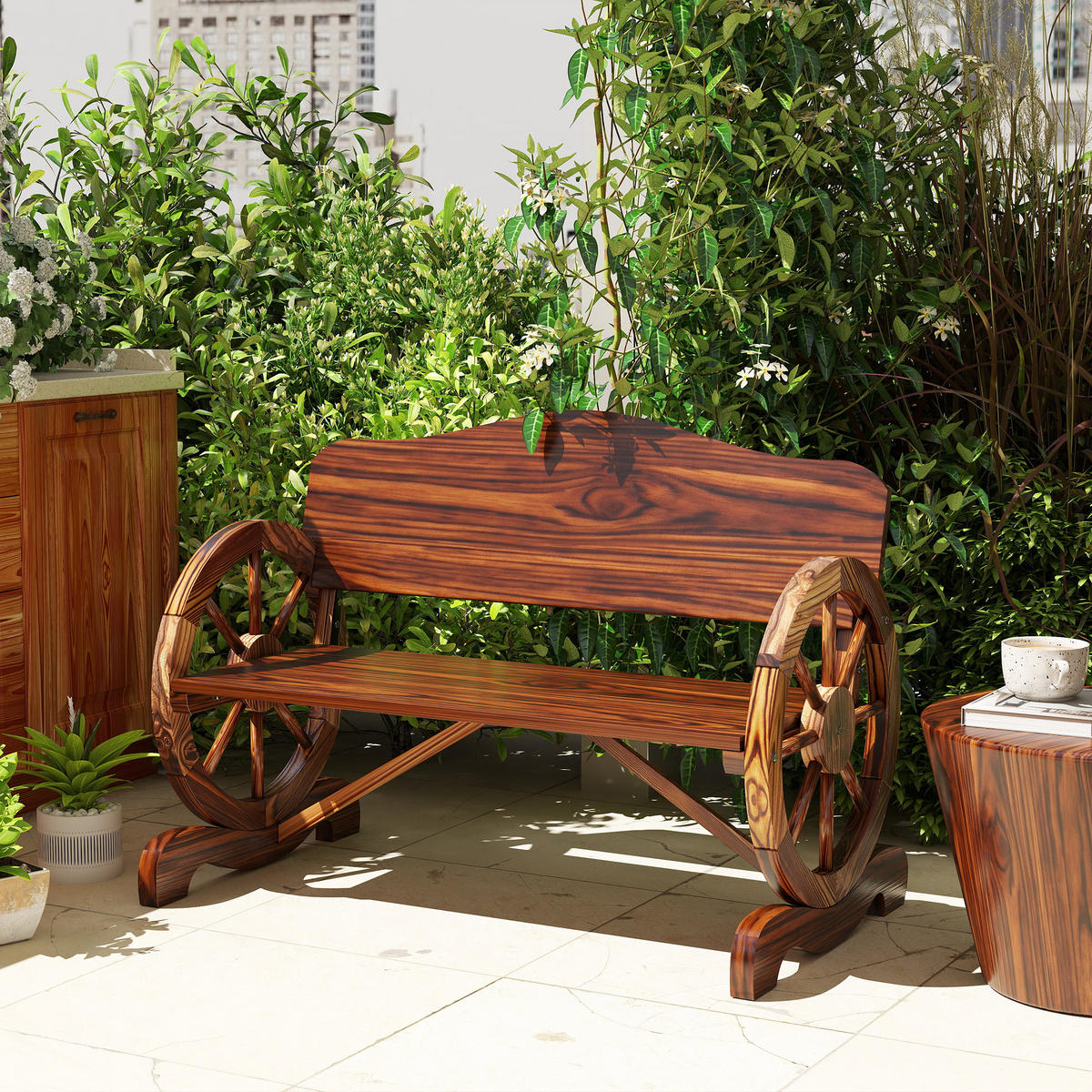 GARTENBANK DE-08290 mit Rad-Armlehnen, für 2 Personen Braun - Naturfarben, Holz (110/80/55cm) - ComfortXL