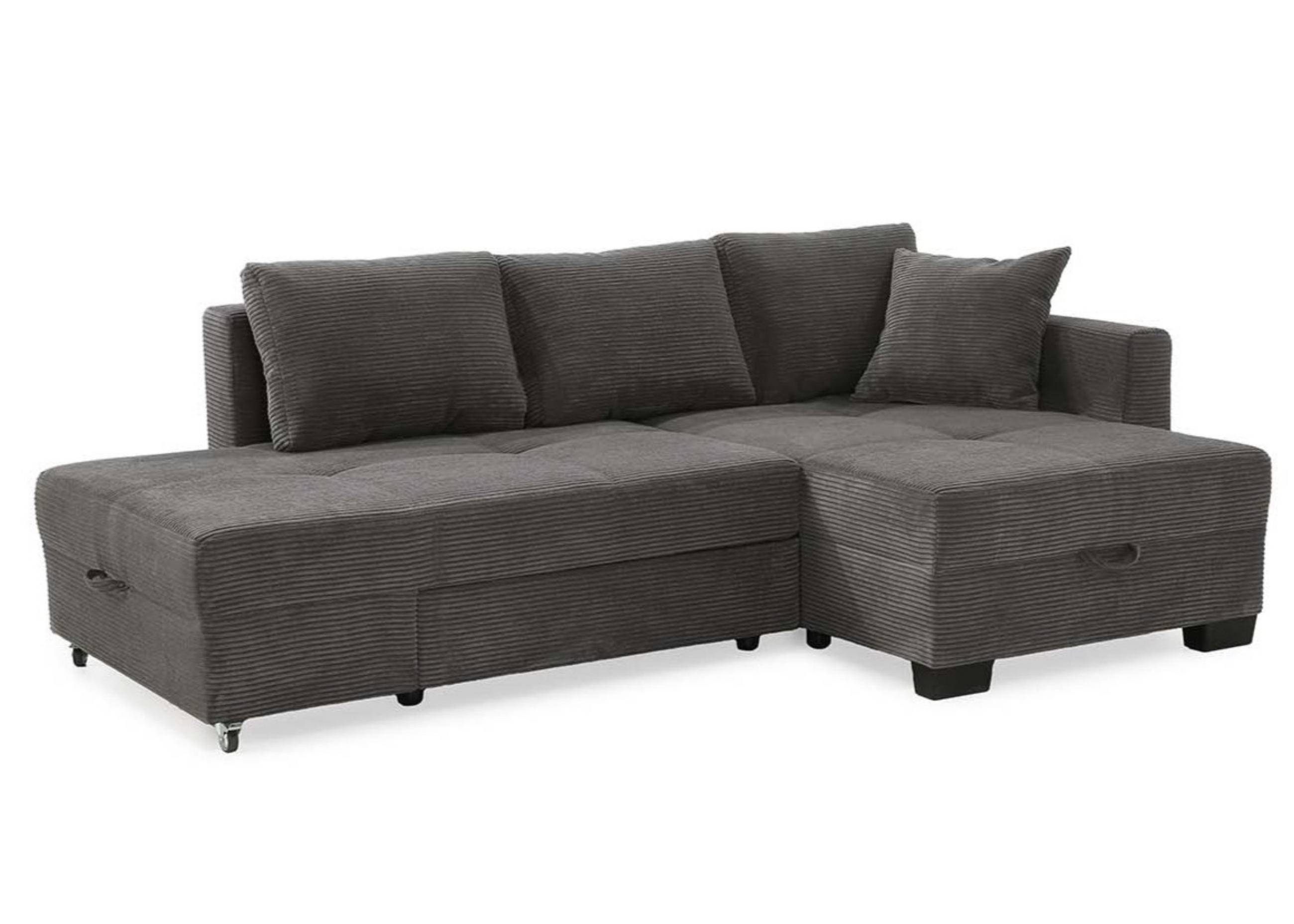 ECKSOFA Doppelbett mit Bettkasten, seitenverkehrt montierbar B247/T155/H87 cm, Liegefläche 183x207 cm, Cord Grau Anthrazit / 15214 - Schieferfarben/Anthrazit, Kunststoff/Textil (247/155cm) - luma-home