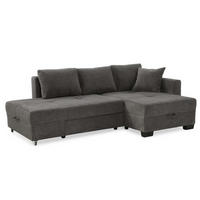 ECKSOFA Doppelbett mit Bettkasten, seitenverkehrt montierbar B247/T155/H87 cm, Liegefläche 183x207 cm, Cord Grau Anthrazit / 15214 - Schieferfarben/Anthrazit, Kunststoff/Textil (247/155cm) - luma-home