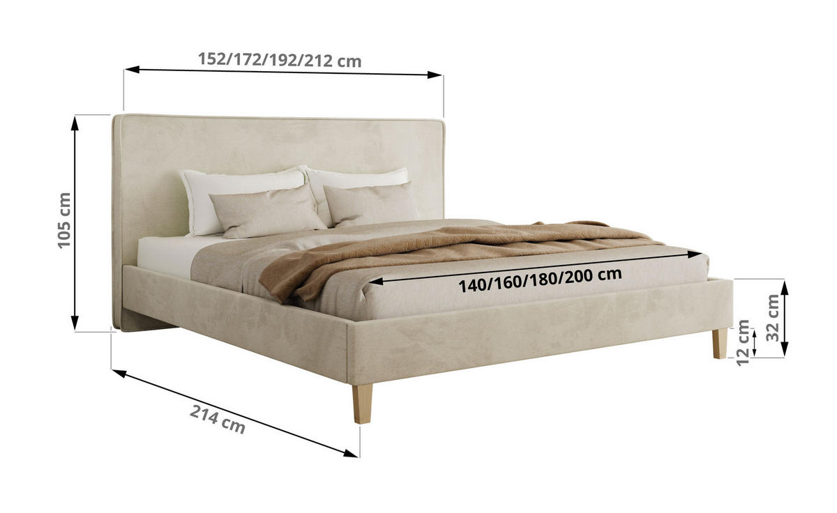ČALÚNENÁ POSTEĽ LUMARO CLASSIC 180/200 - Béžová Samet - Matrac Pocket - jadrový buk/béžová, drevo/textil (180/200cm) - MKS