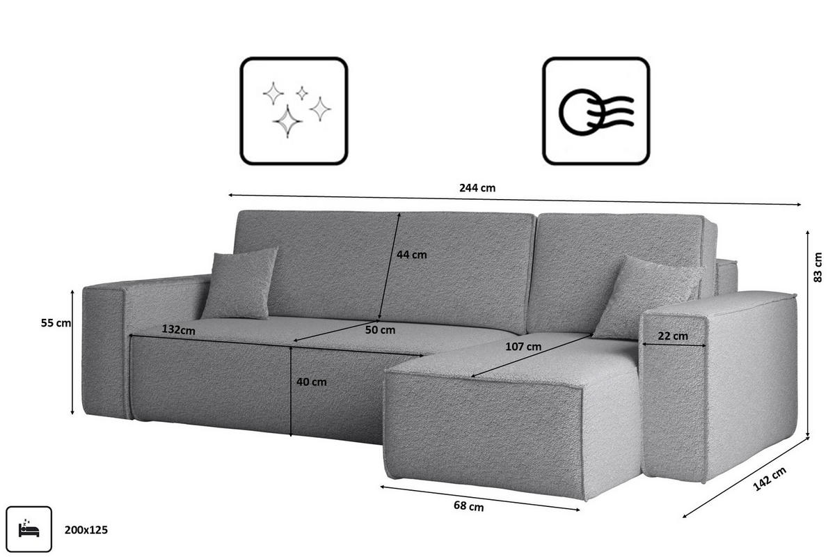 ECKSOFA Mit Schlaffunktion Und Bettkasten L-Form BEST Stoff Abriamo Grau Rechts - Grau, Holz/Textil (244/142cm) - Kaiser Möbel