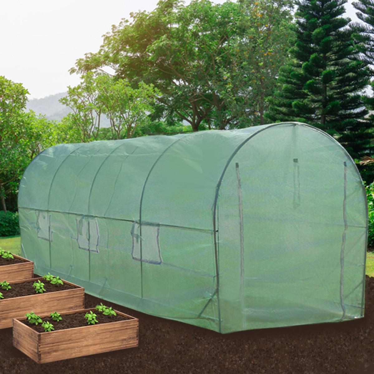 POLYTUNNEL 19mm 5m x 2m mit Regale - Grün, Kunststoff (200/1/500cm) - Monstershop