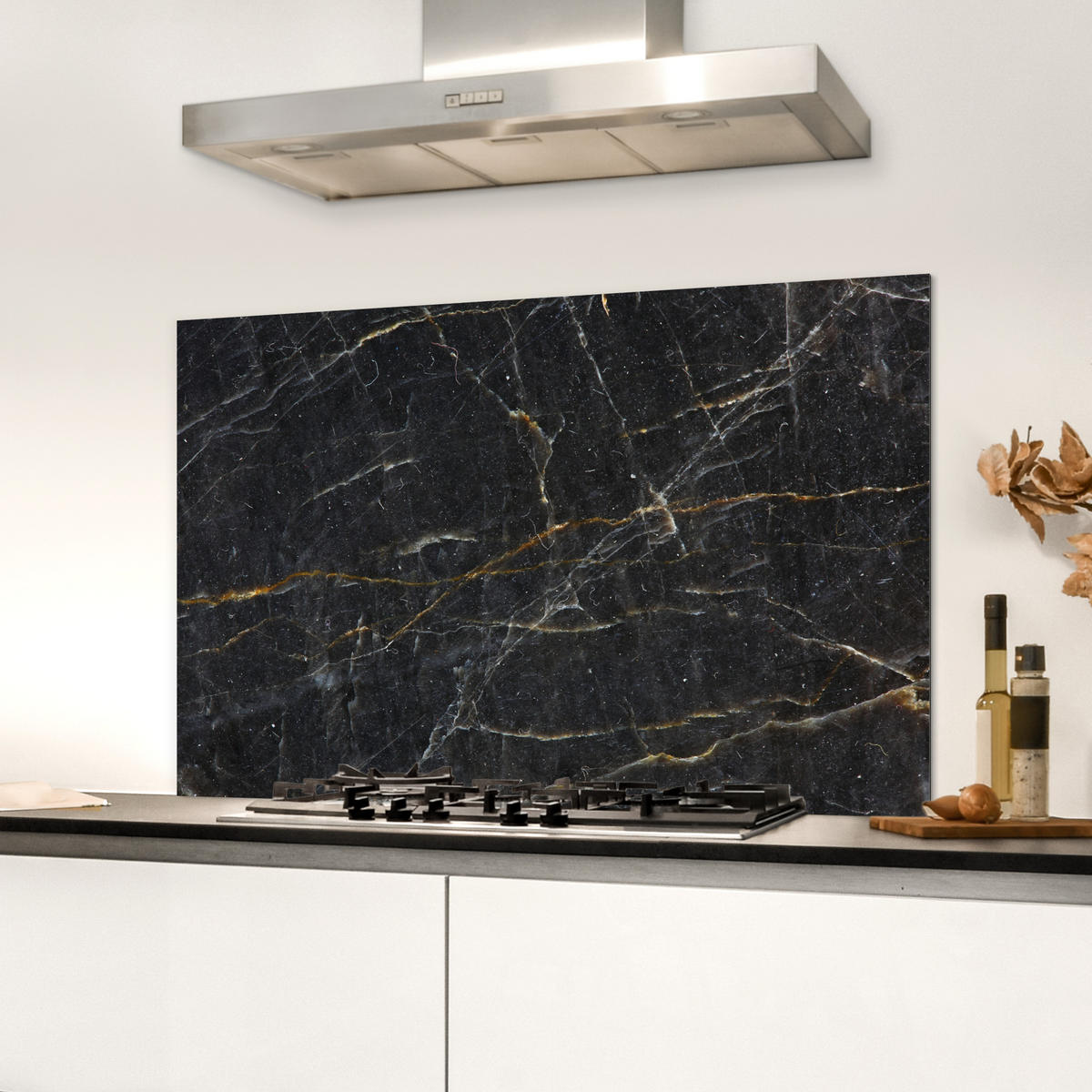 SPRITZSCHUTZ KÜCHE Marmor - Schwarz - Gold - Grau - Marmorstruktur 80x55 cm - Goldfarben, Metall (80/0.3/55cm) - MuchoWow