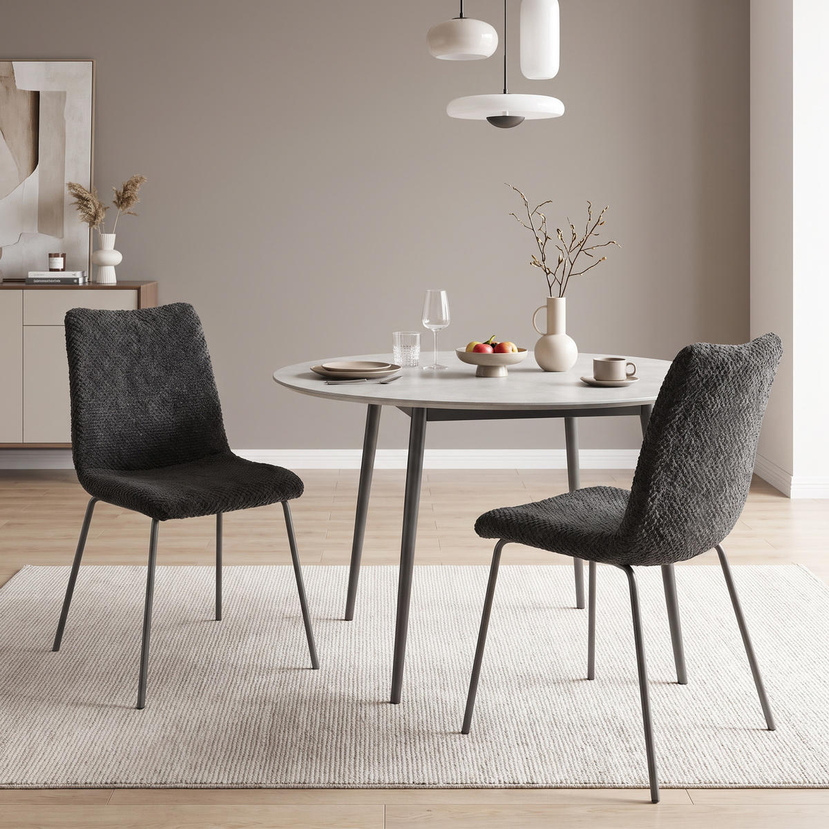 ESSZIMMERSTUHL Samt 100 Polyester Dunkelgrau - Dunkelgrau, Textil/Metall (45/89/57cm) - HOMCOM