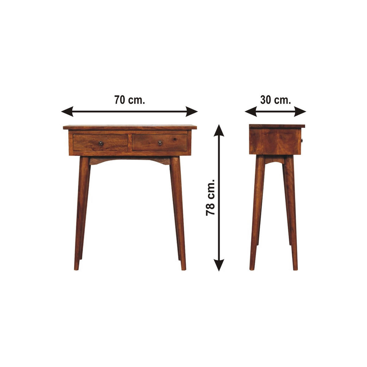 MINI Flurkonsole im Kastanienholz-Finish mit 2 Schubladen - Messingfarben/Braun, Holz/Metall (30/70/78cm) - Artisan Furniture