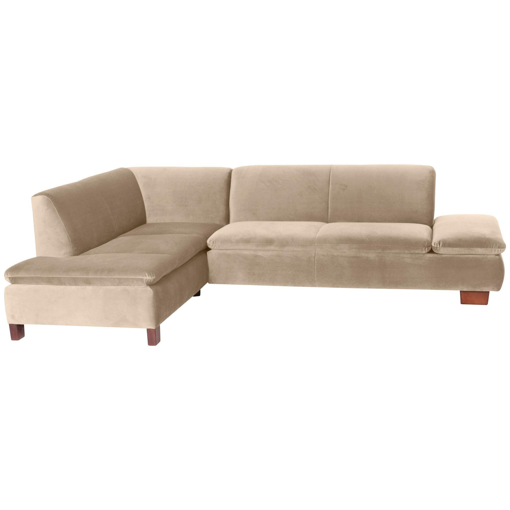 ECKSOFA mit Ottomane links Kaye Bezug Samtvelours Buche nussbaum dunkel / sand - Sandfarben, Kunststoff (190/270cm) - 58aufmkessel