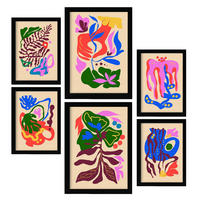 POSTER Set Mit 6 Malerisch 2 In Blume Zusammenfassung Ästhetische Dekorative Gemälde Für Ihr Wohnzimmer Schlafzimmer Zuhause A3 & A4 Schwarzer Rahmen - Schwarz, Papier (29/3cm) - Nacnic