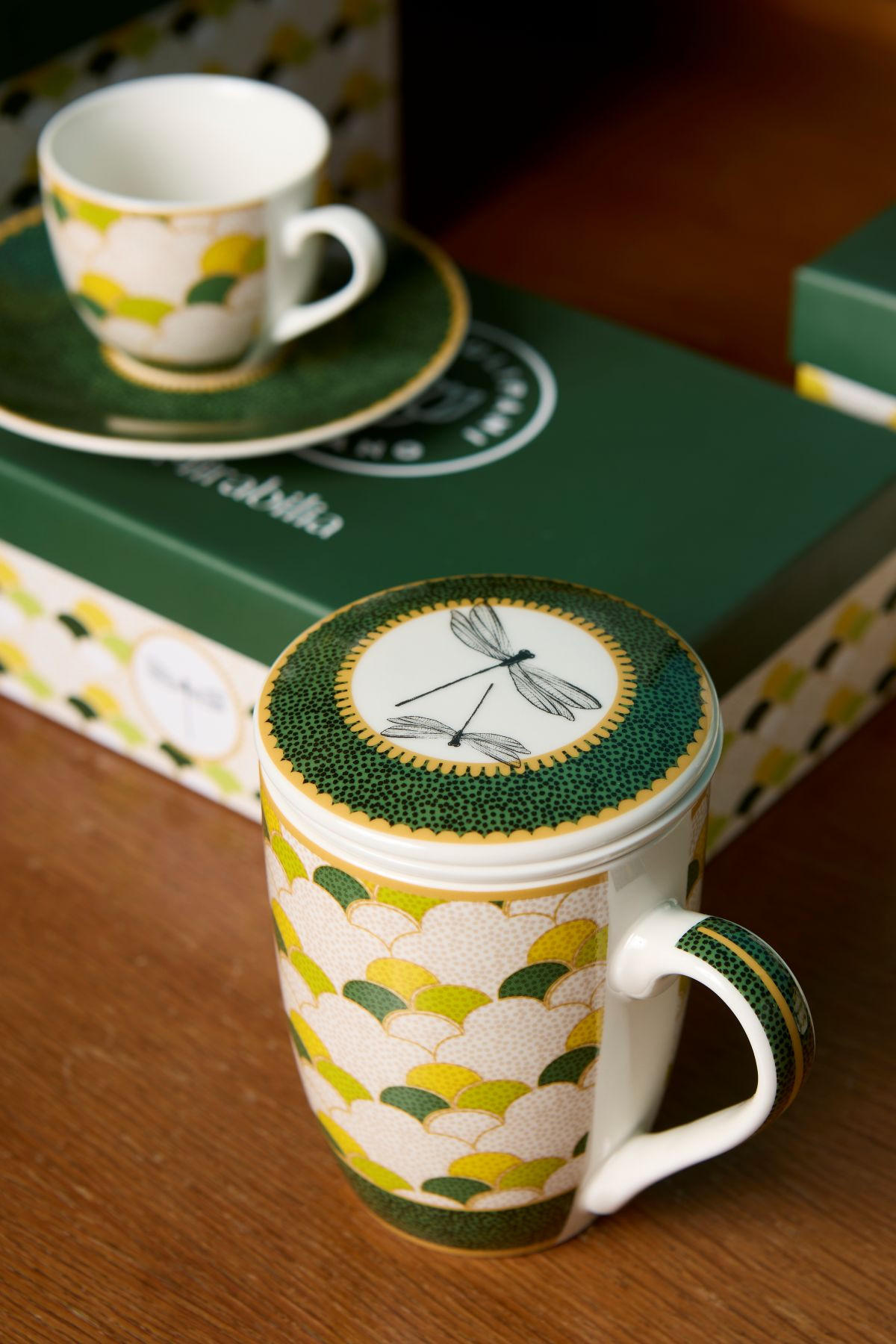 TEEBECHER mit Deckel & Filter MIRABILIA 300 ml "Libellula" - Orange, Keramik (0.36L) - Rose & Tulipani