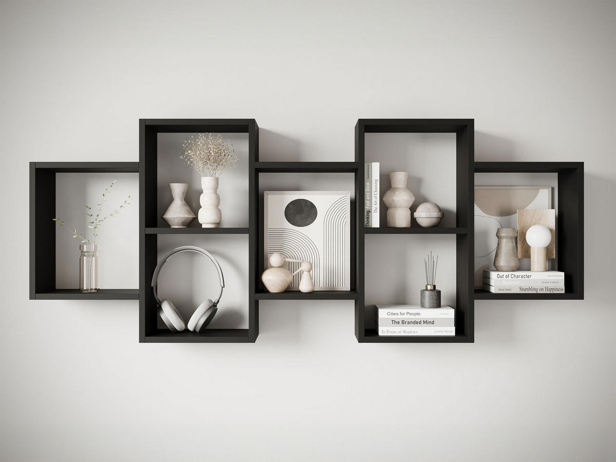 WANDREGAL Trio 001 - Schwarz, Holzwerkstoff (161/65/18cm) - MIRJAN24