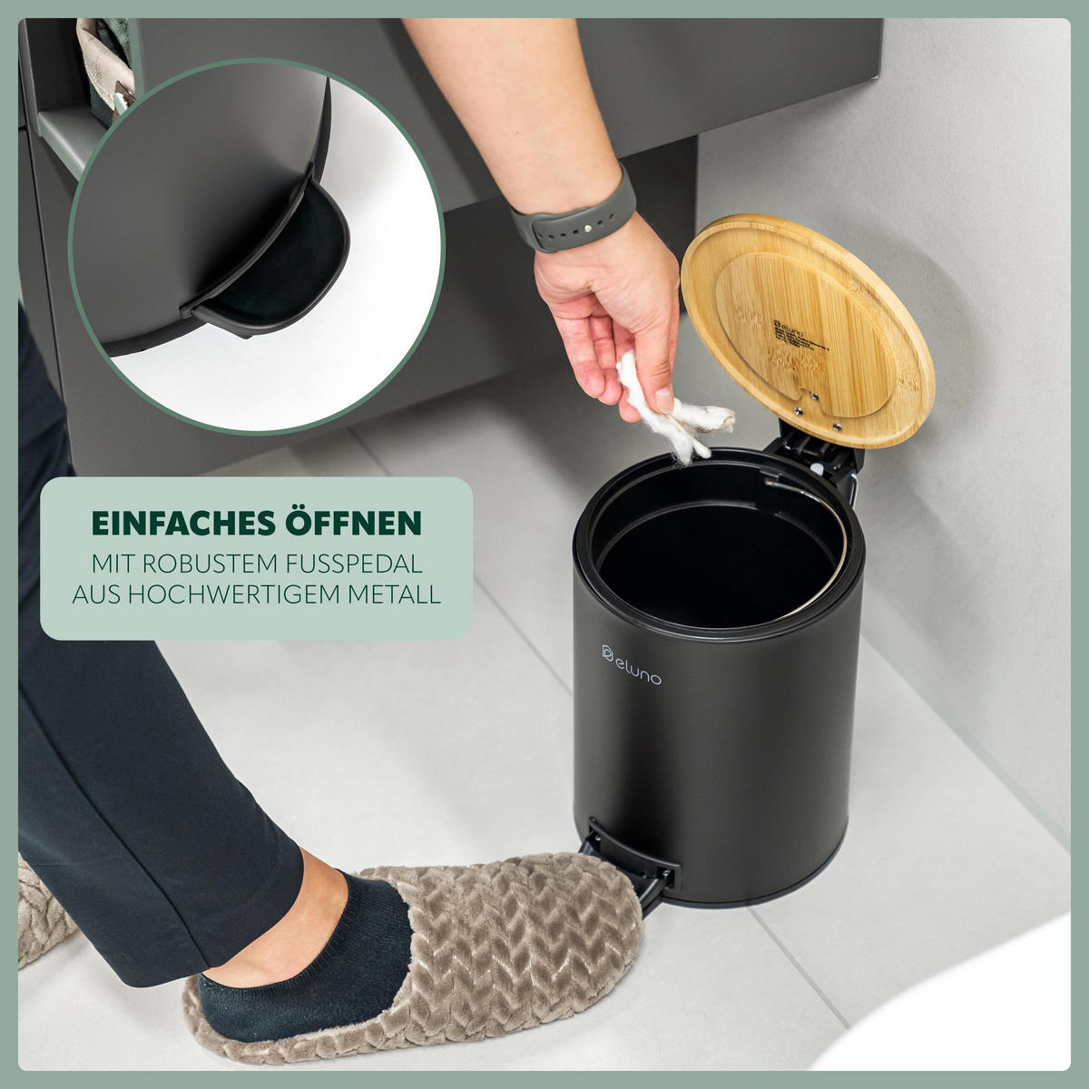 KOSMETIKEIMER 3 Liter, schwarz, Metall - Schwarz, Metall (17.5/23.5/23.5cm) - eluno