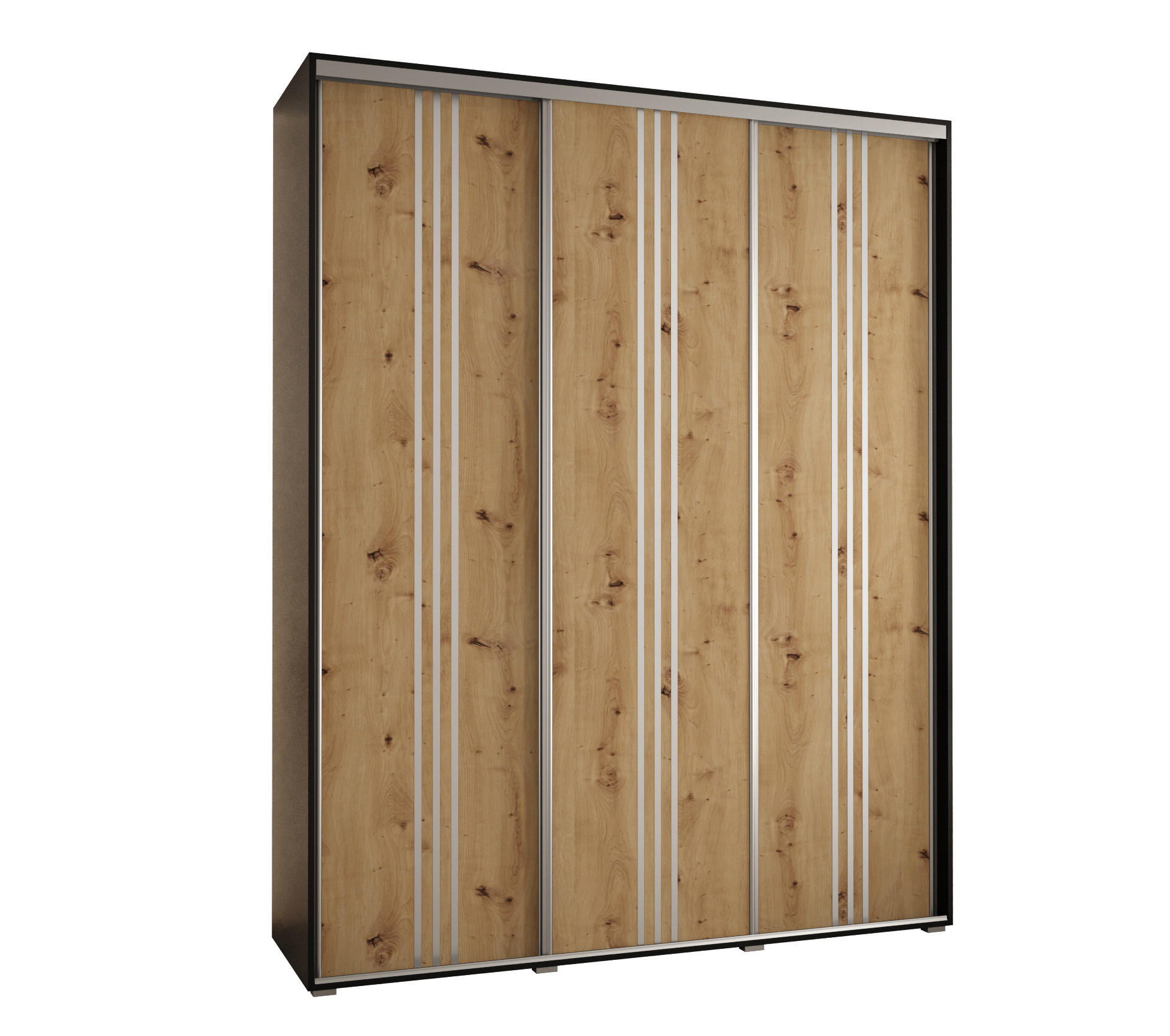 Abiks Möbel Schwebetürenschrank Schwarz, Eiche Artisan, Silber 190x235x60 cm