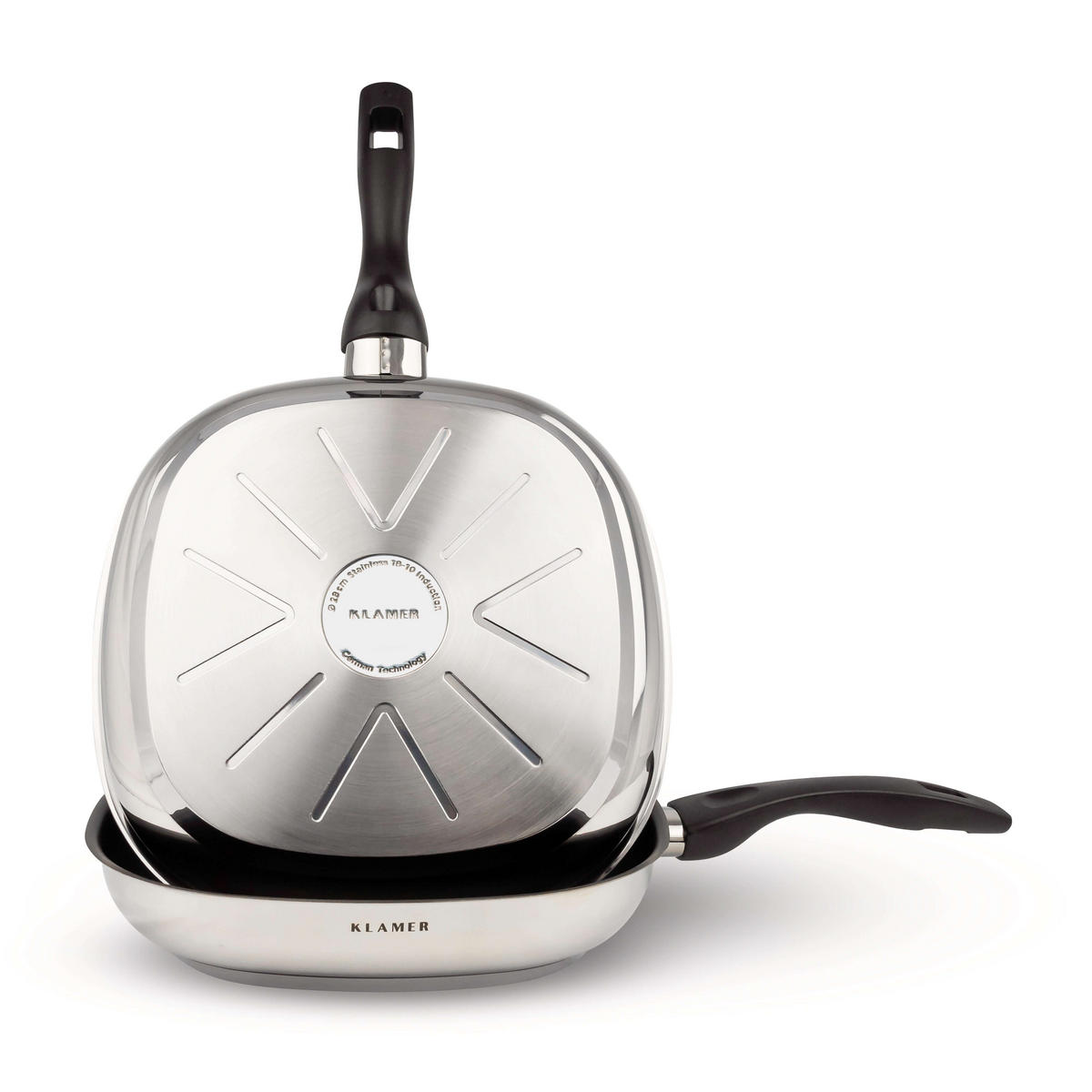 GRILLPFANNE 28 cm Edelstahl Schmorpfanne - Edelstahlfarben, Metall (49/29/5cm) - KLAMER