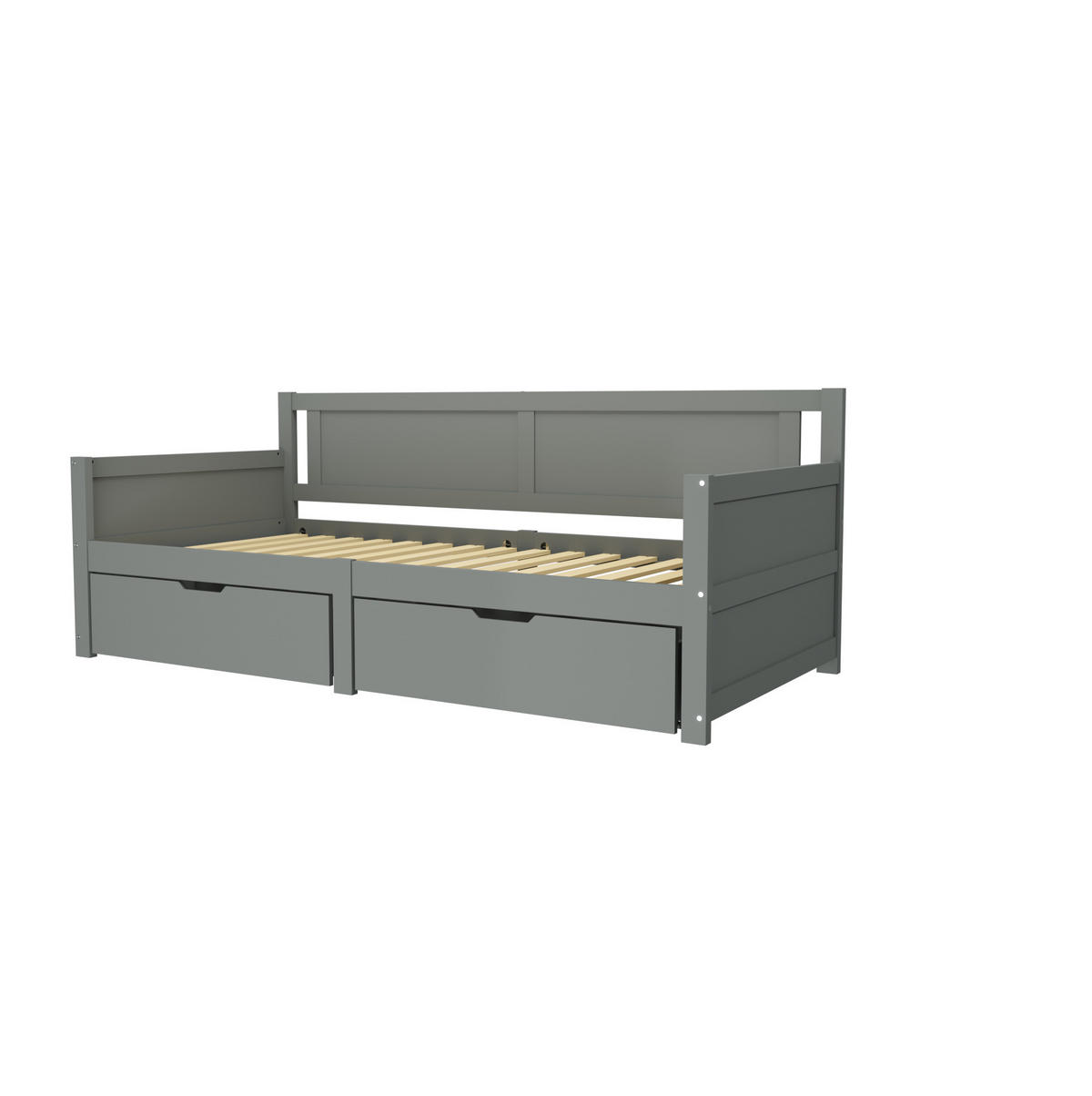 MULTIFUNKTIONSBETT 90/200 grau mit zwei Schubladen aus Massivholz - Grau, Holz (90/200cm) - OKWISH