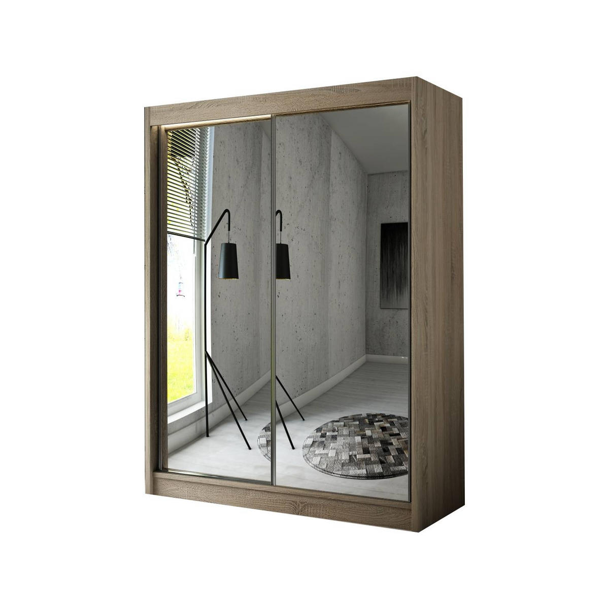 SCHIEBETÜRENSCHRANK DOMA - Sonoma Eiche, Holzwerkstoff (120/215/61cm) - Meblini