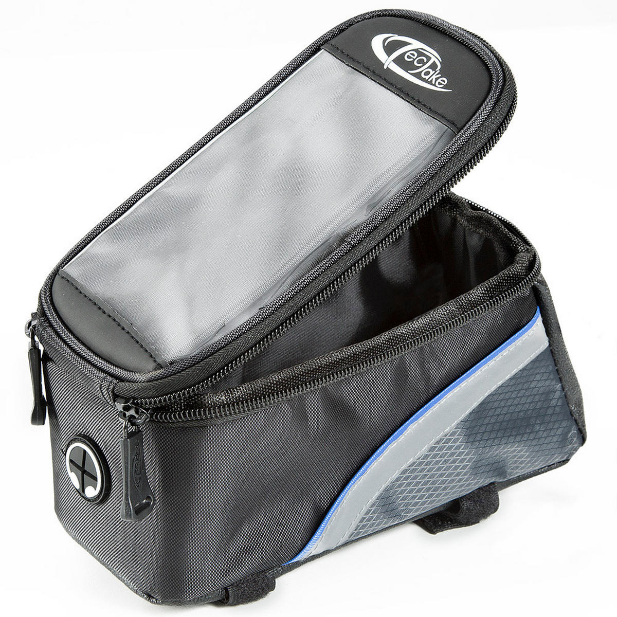 FAHRRADTASCHE ,Zusätzliche Spannseil-Sicherung ,schwarz/grau/blau - Schwarz/Grau, Kunststoff (10/10.5/20.5cm) - tectake