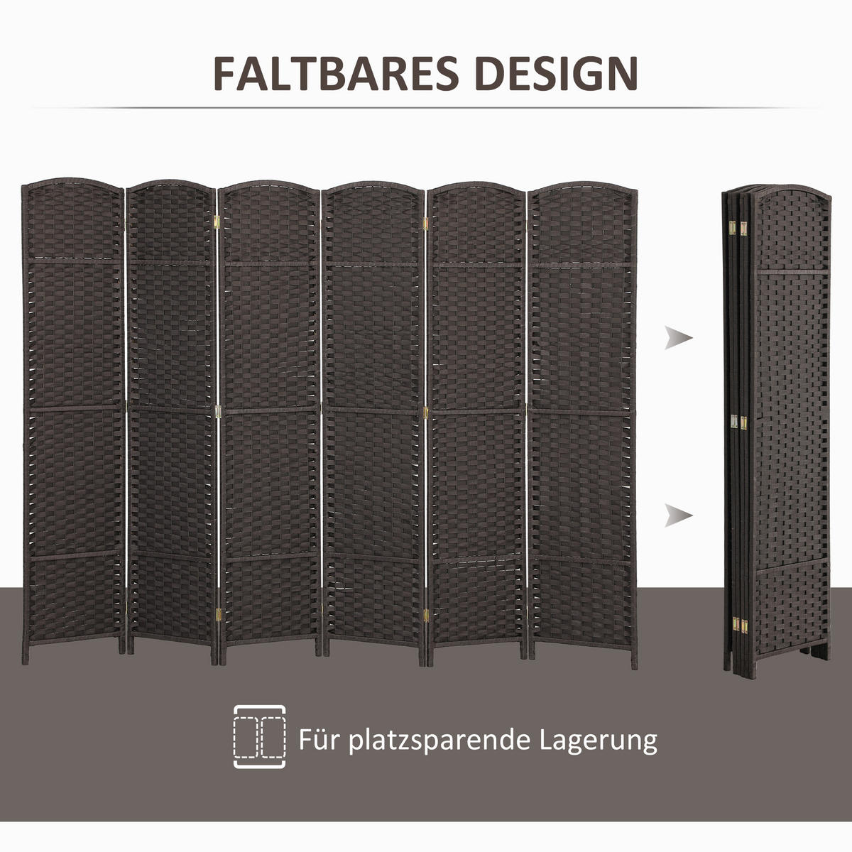 PARAVENT 6-teilig 240 x 170 cm Raumteiler Trennwand aus Kiefernholz Braun - Braun, Holz (1.6/170/240cm) - HOMCOM