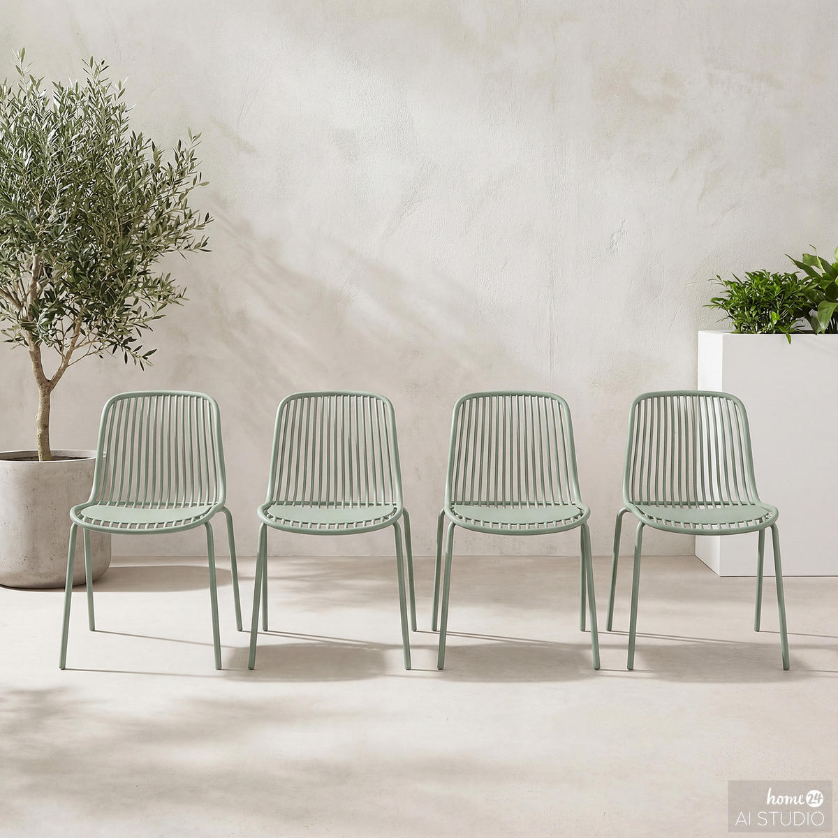 GARTENSTUHL - 4er-Set - Stahl / Polypropylen - Salbeigrün, Kunststoff/Metall (51/82/54cm) - home24