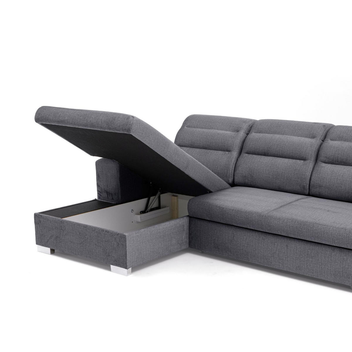ECKSOFA U-Form CLOUD U Rechts mit Schlaffunktion 120x252 Velours Dunkelgrau - Dunkelgrau/Silberfarben, Holz/Kunststoff (202/103/320cm) - Muffo