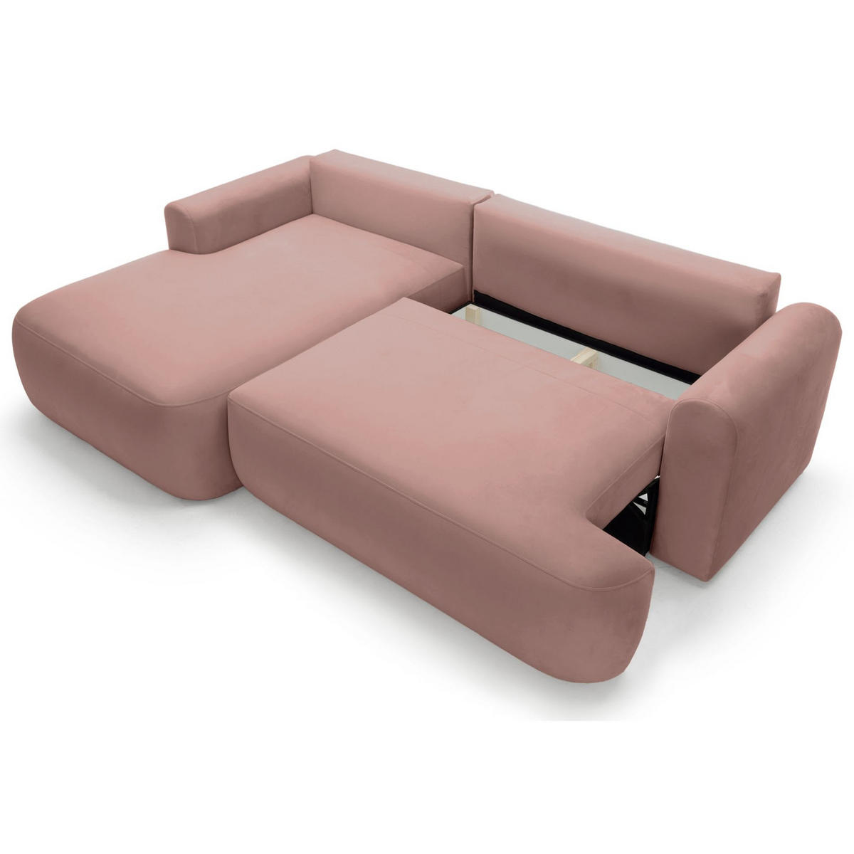 ECKSOFA Ovo Hellrosa mit wasserabweisendem Samtbezug - Hellrosa/Schwarz, Kunststoff/Textil (260/165cm) - Selsey