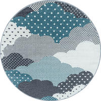 TEPPICH Kinder Kurzflor Wolken Polypropylen Kinderzimmer Blau Rund 160x160 - Blau, Textil (160/160cm) - KADIMA DESIGN