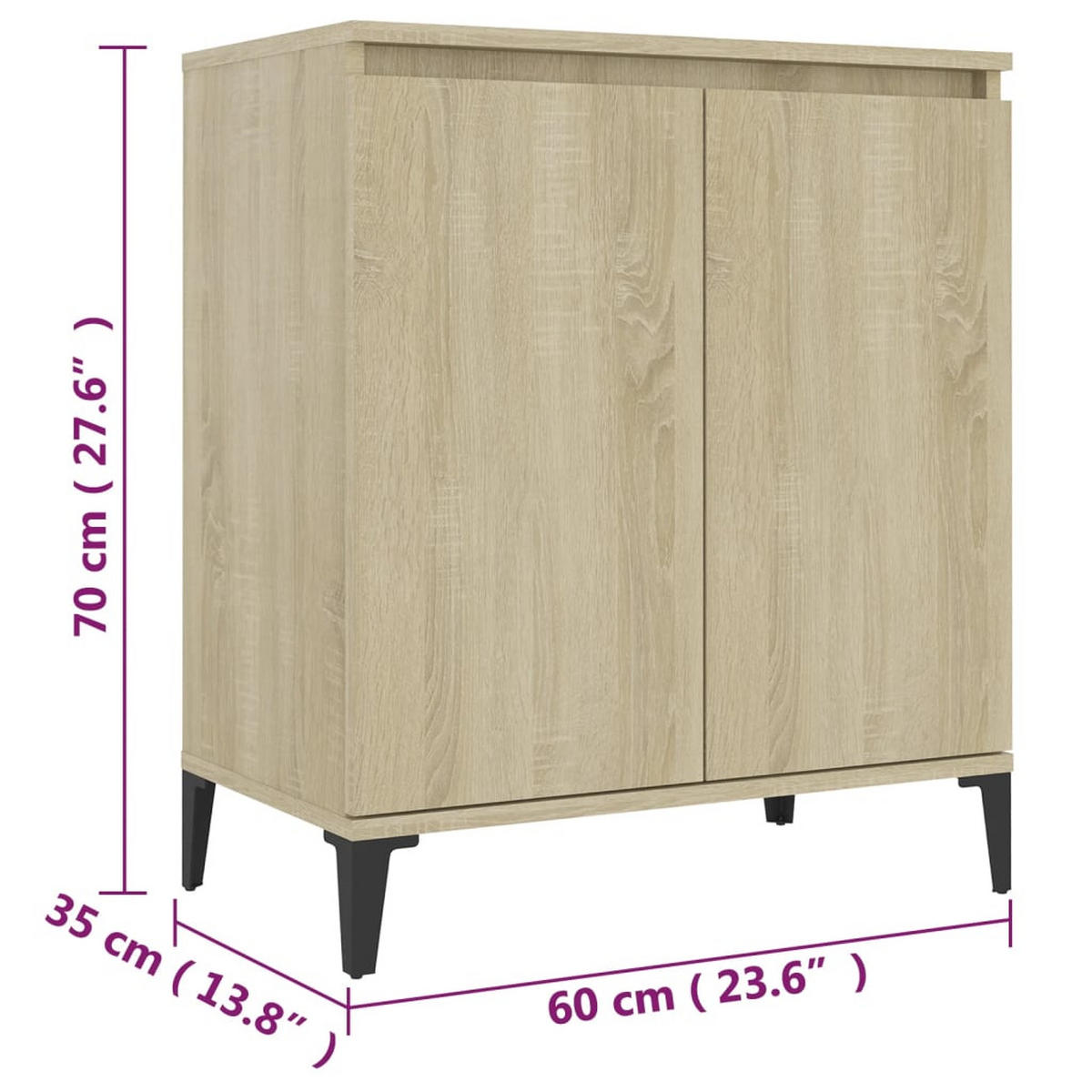 SIDEBOARD mit 2 Türen, Metallbeinen 60/35/70 cm aus Holzwerkstoff Sonoma-Eiche Dekor - Sonoma Eiche, Holz (60/70/35cm) - vidaXL