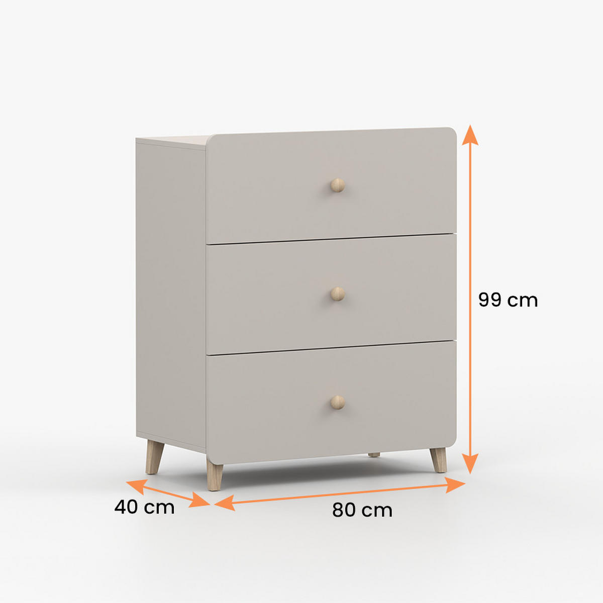 KOMMODE MARIO 3S 90 cm Kaschmir/Kaschmir, drei Schubladen, Holzgriffe - Kaschmir, Holzwerkstoff (80/99/40cm) - imoebel24