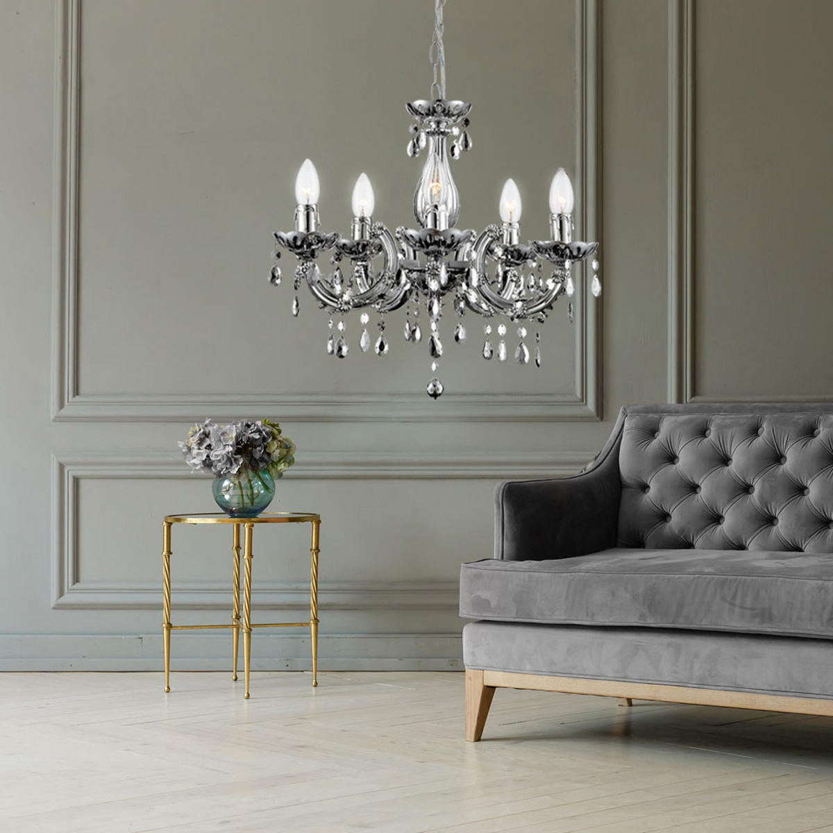 KRONLEUCHTER Chrom Silber - Silberfarben, Metall (44/44/128cm) - Globo Lighting