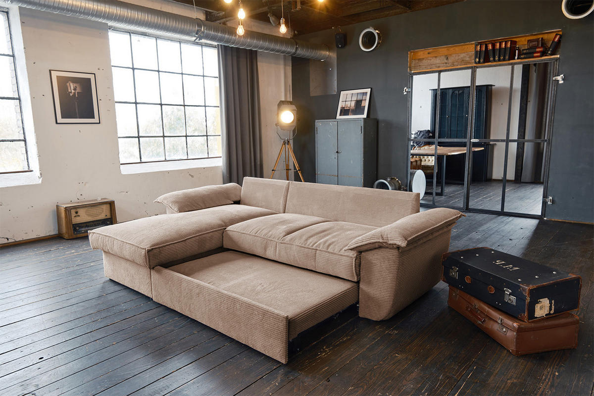 ECKSOFA DAMETO Braun Cord - Dunkelbraun/Schwarz, Kunststoff/Textil (266/174cm) - KAWOLA