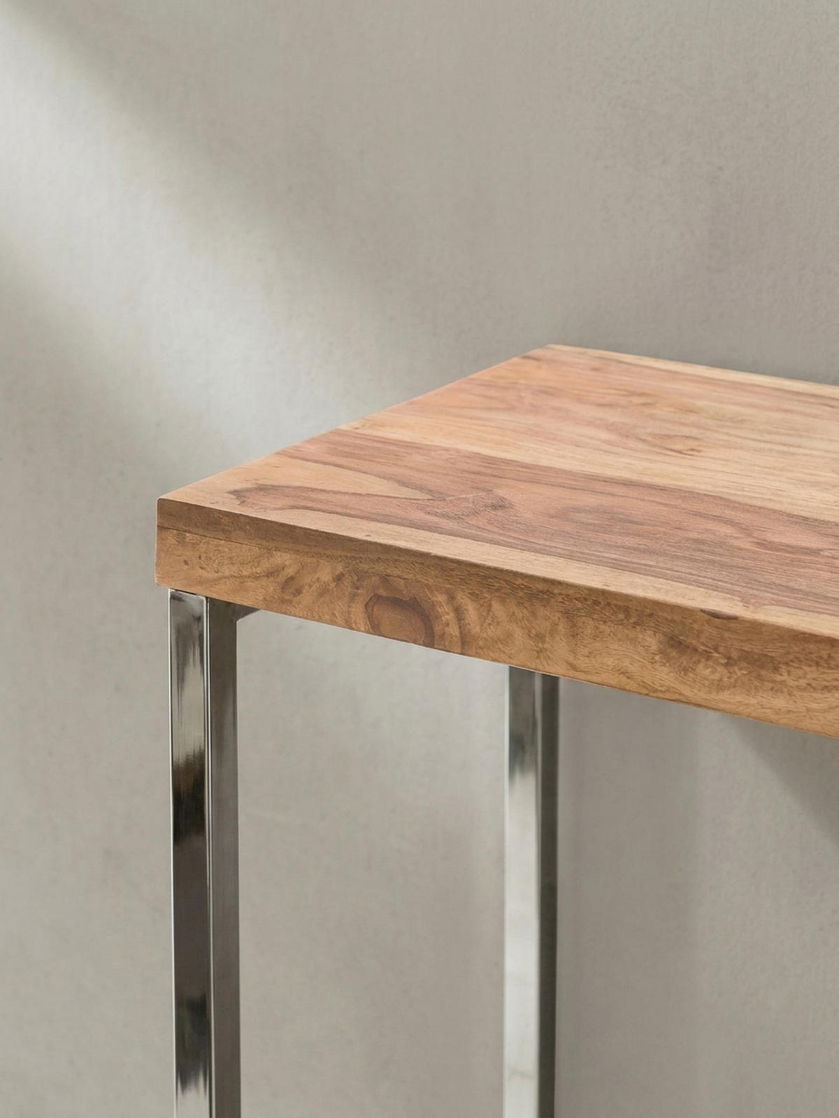 KONSOLENTISCH Massivholz Chromgestell Handgefertigt ISEN, Beige 120x45x77 cm - Beige/Silberfarben, Holz/Metall (45/120/77cm) - KADIMA DESIGN