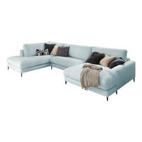 WOHNLANDSCHAFT CARA Hellblau Cord - Schwarz/Hellblau, Textil (341/84/223cm) - KAWOLA