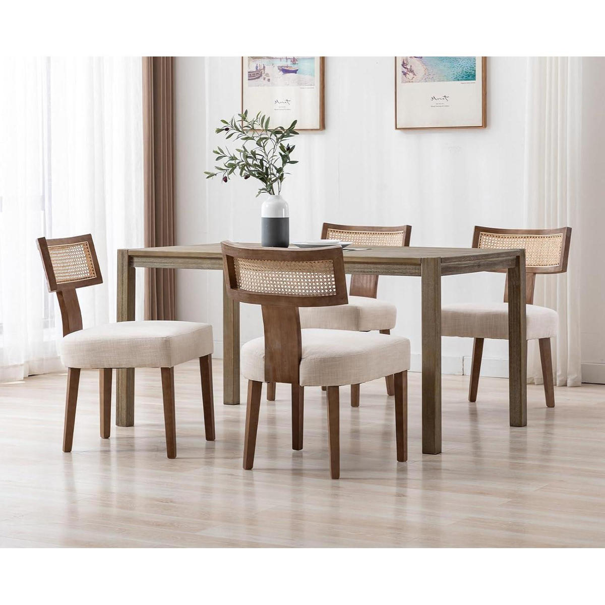 ESSZIMMERSTÜHLE 4er Set Holz Rattan Beige - Beige, Holz (52/87/58cm)