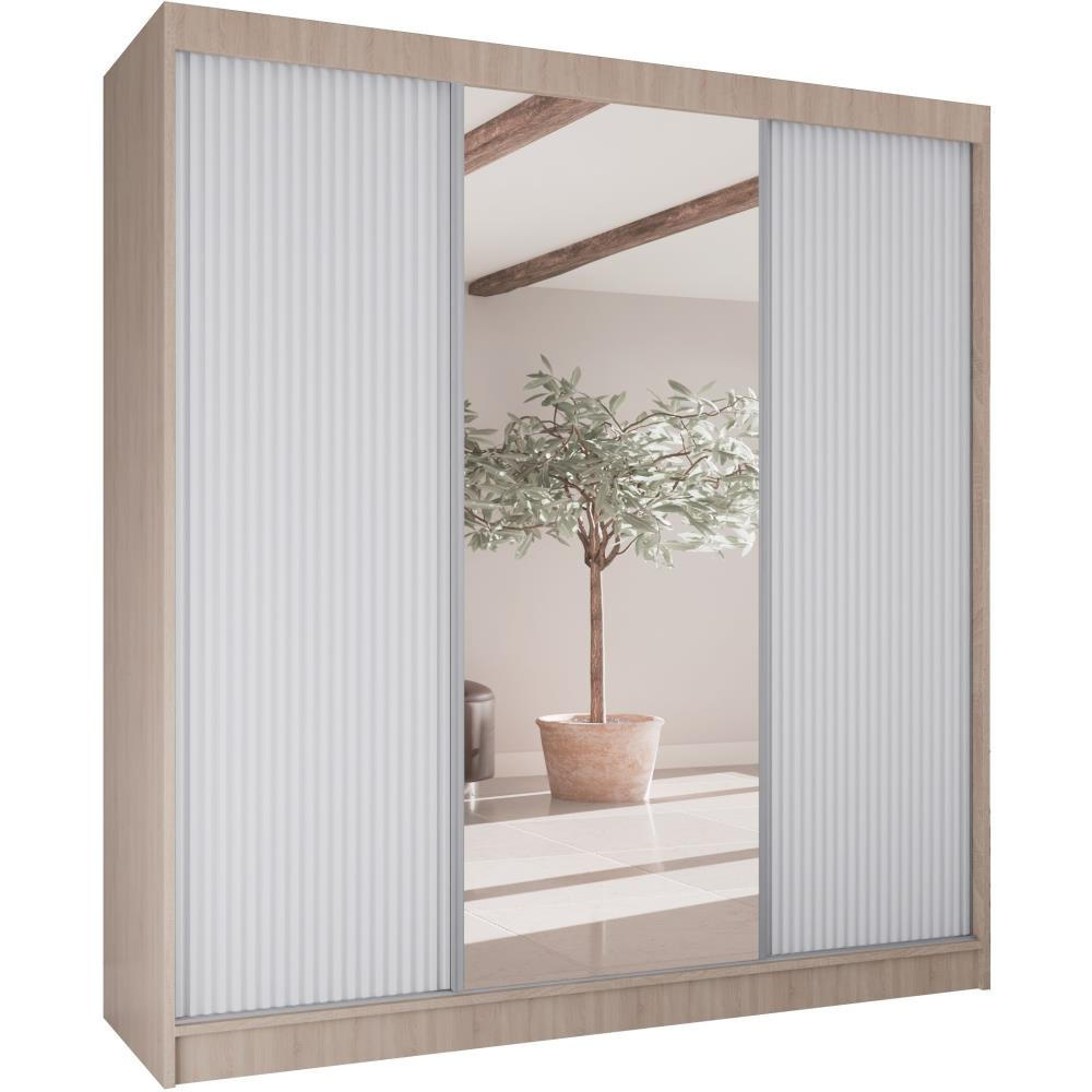 SCHWEBETÜRENSCHRANK Ramos II 200/61/215 eiche sonoma+weiß - Weiß/Sonoma Eiche, Holzwerkstoff (200/215/61cm) - Beautysofa