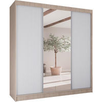 SCHWEBETÜRENSCHRANK Ramos II 200/61/215 eiche sonoma+weiß - Weiß/Sonoma Eiche, Holzwerkstoff (200/215/61cm) - Beautysofa