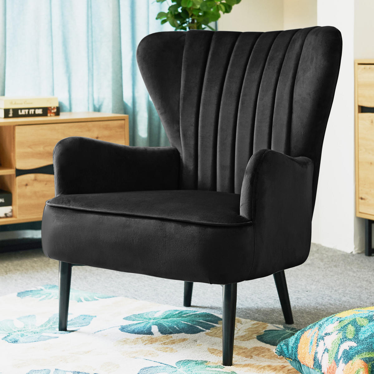 OHRENSESSEL ARTHUR Samt Schwarz - Schwarz, Textil (76/89/78cm) - SVITA