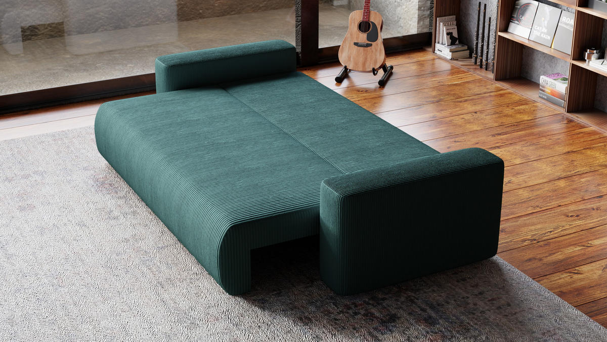 SOFA Bubi mit Bettkasten und Schlaffunktion, Cordstoff - Pastellblau, Holzwerkstoff (242/85/95cm)